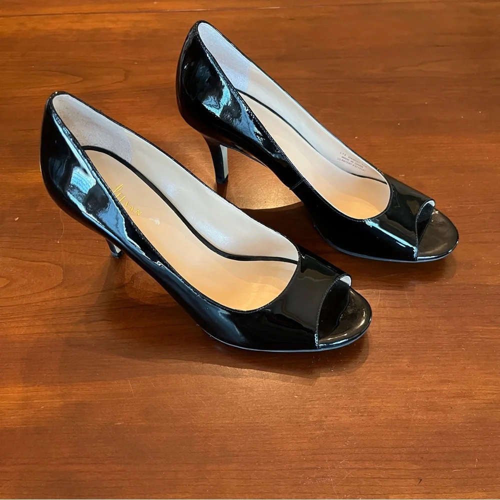 Cole Haan Heels Air Lainey Black Patent Peep Toe Pump Ladies dress shoes 7.5 B